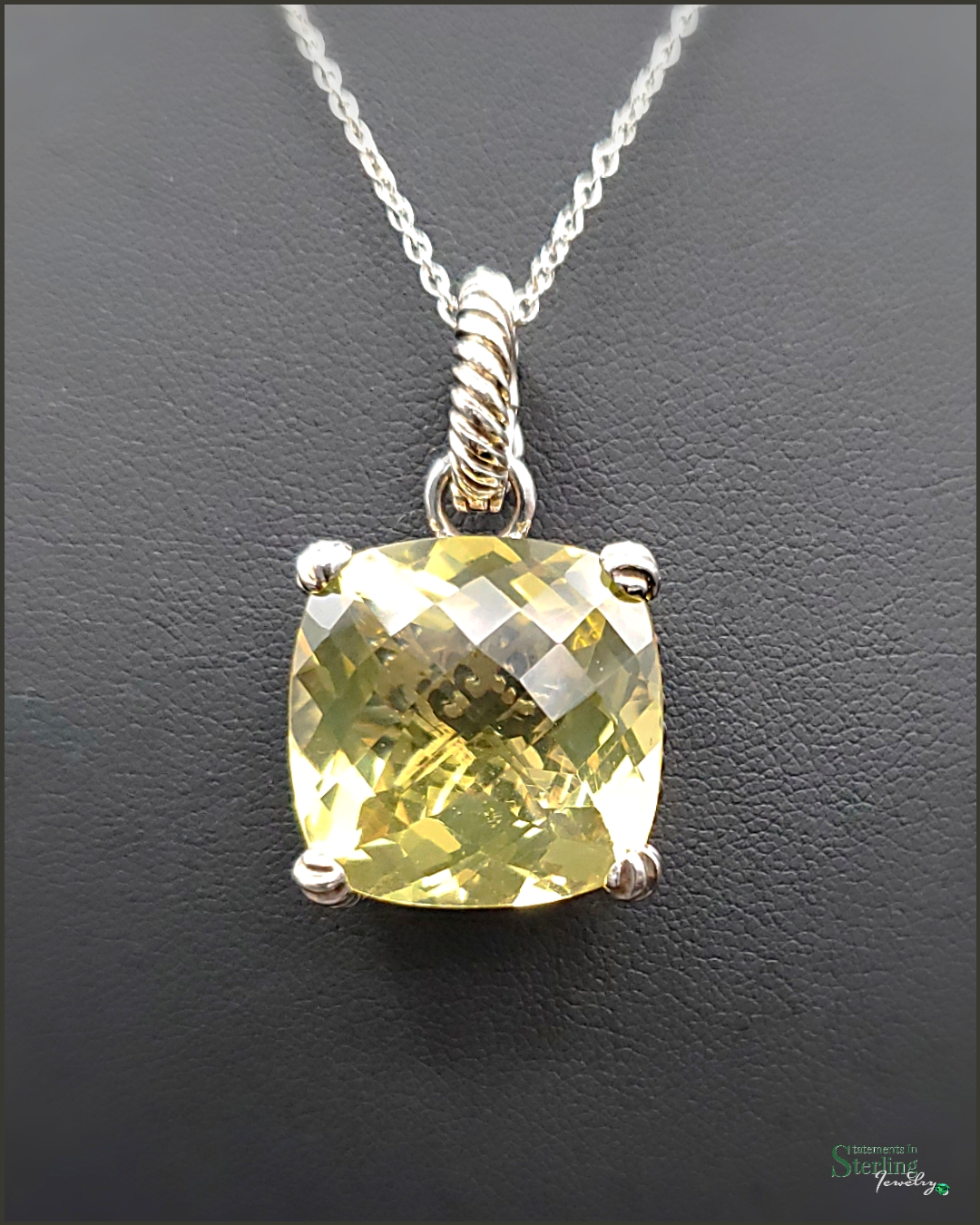 Vintage Cushion Cut Lemon Quartz and Sterling Silver Necklace