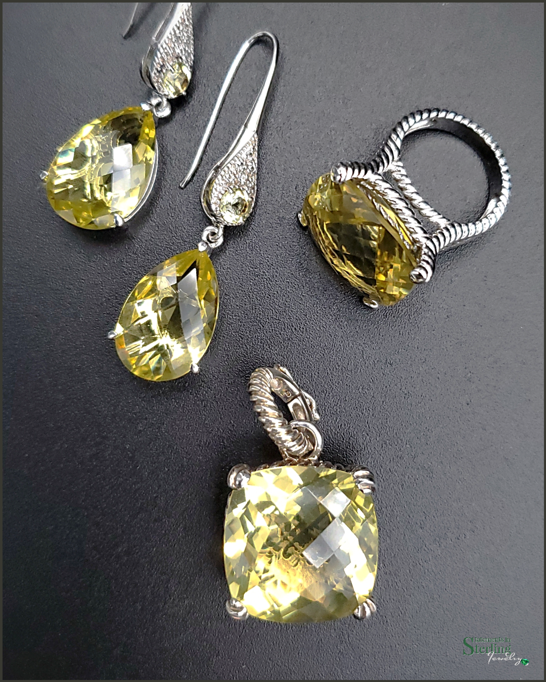 Vintage Cushion Cut Lemon Quartz and Sterling Silver Necklace