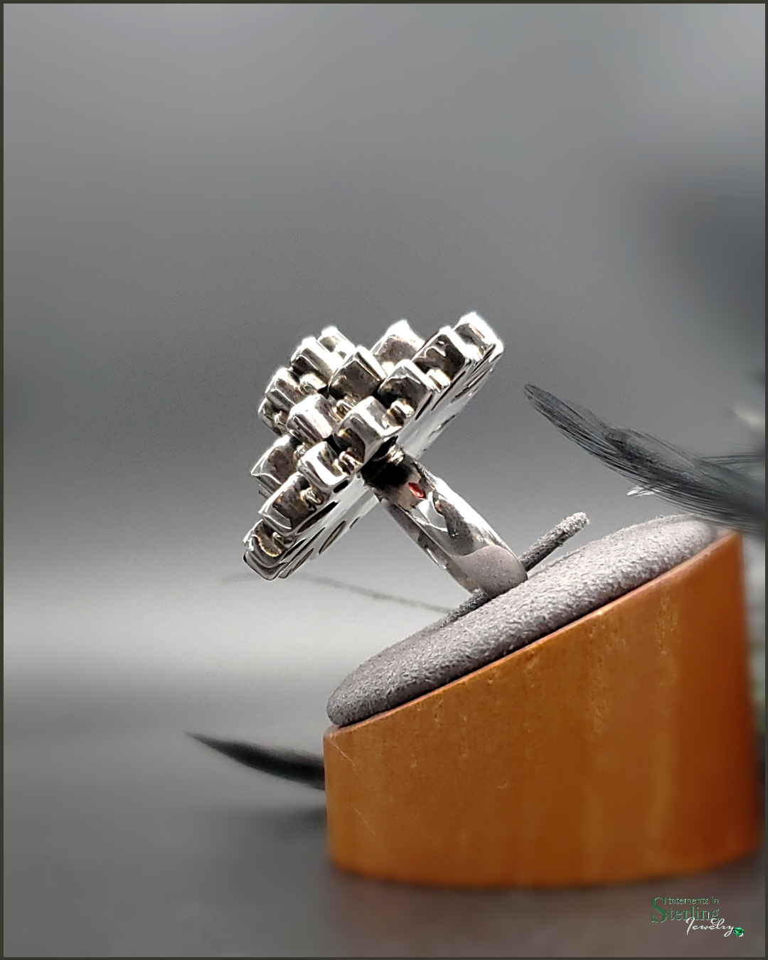 Garnet and White Topaz Sterling Silver Flower Ring
