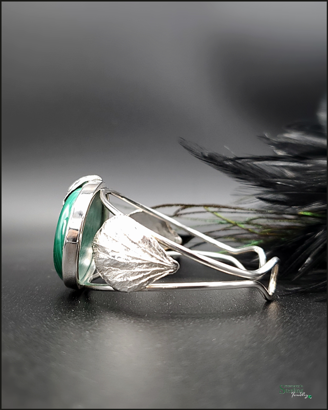 Malachite And Sterling Silver Leaves Cuff Bracelet