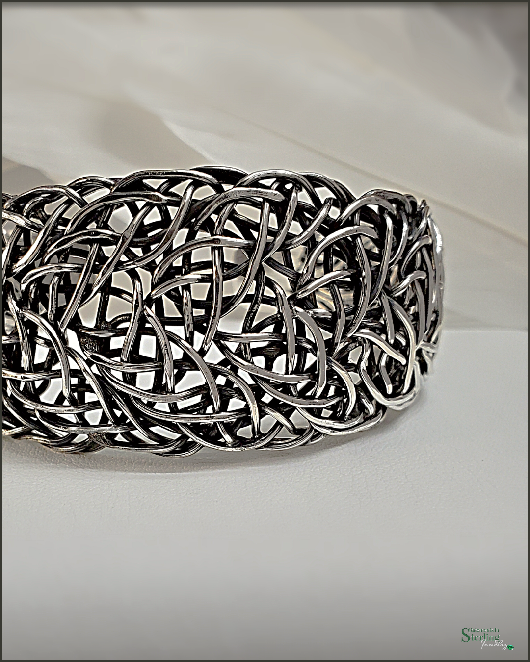 Wired Bold Solid Sterling Silver Cuff Bracelet in Oxidized