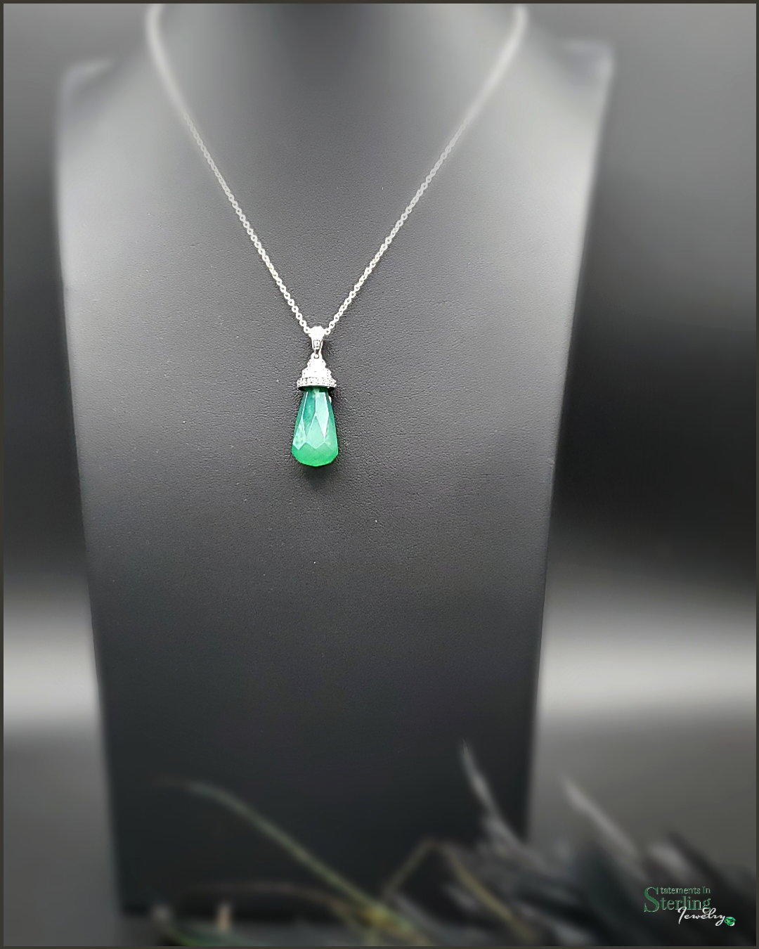 Vintage Sterling Silver Emerald Inspired Earrings and Necklace Set