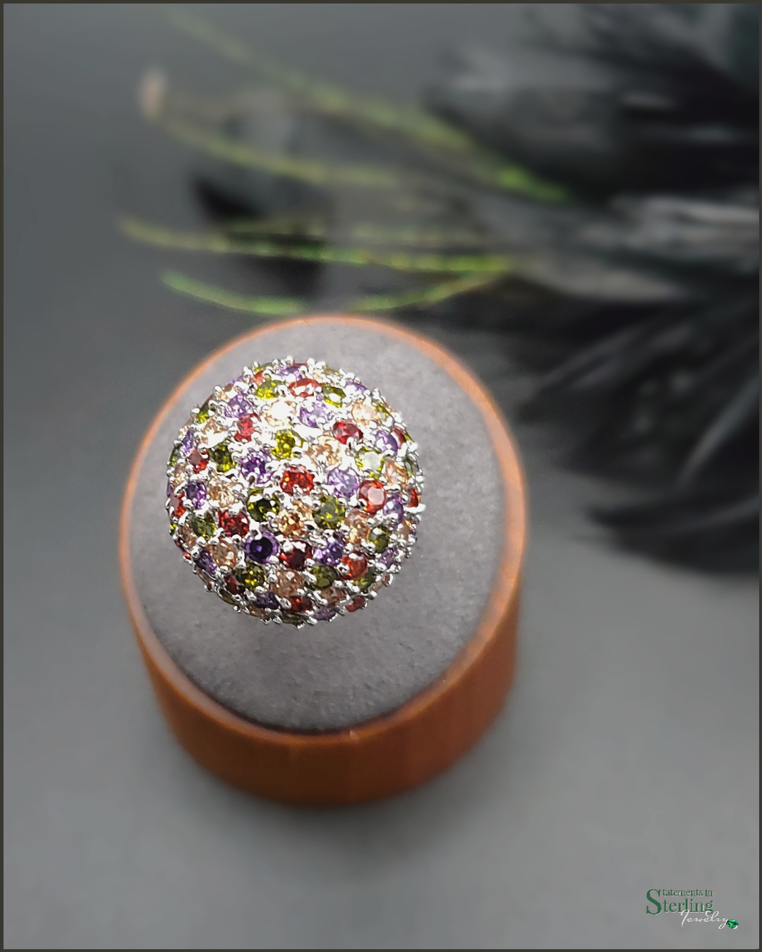 Multi Gemstone and Sterling Silver Disco Ball Ring
