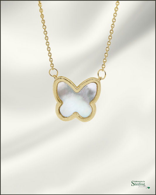 10k Gold Mother of Pearl Butterfly Necklace