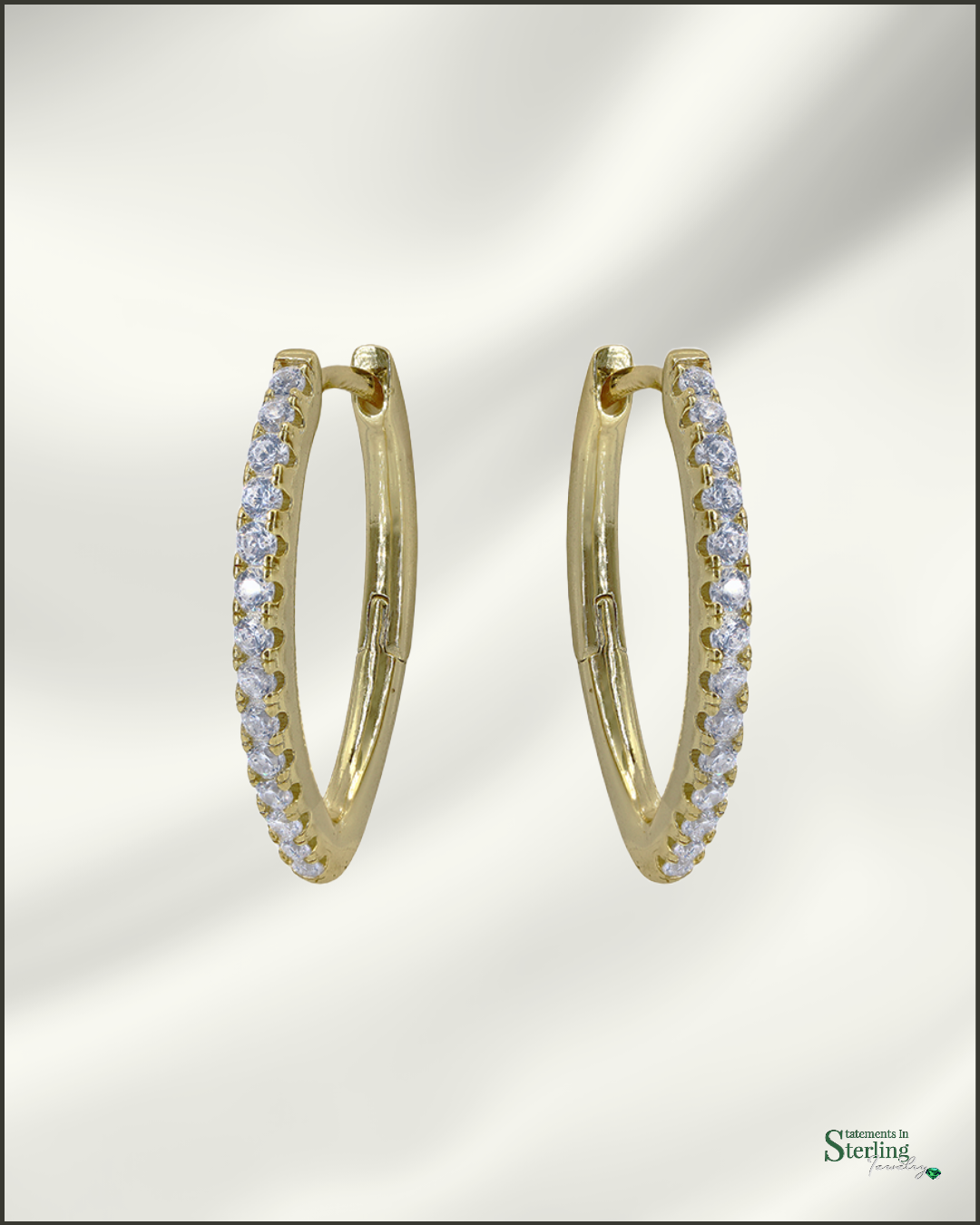 Sterling Silver Sparkle "V" Hoop Earrings in Gold