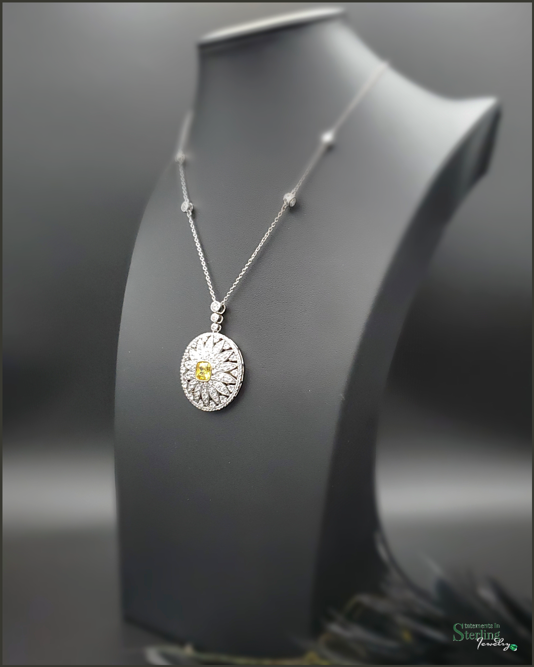 Sterling Silver Canary Cubic Zirconia Vintage Necklace