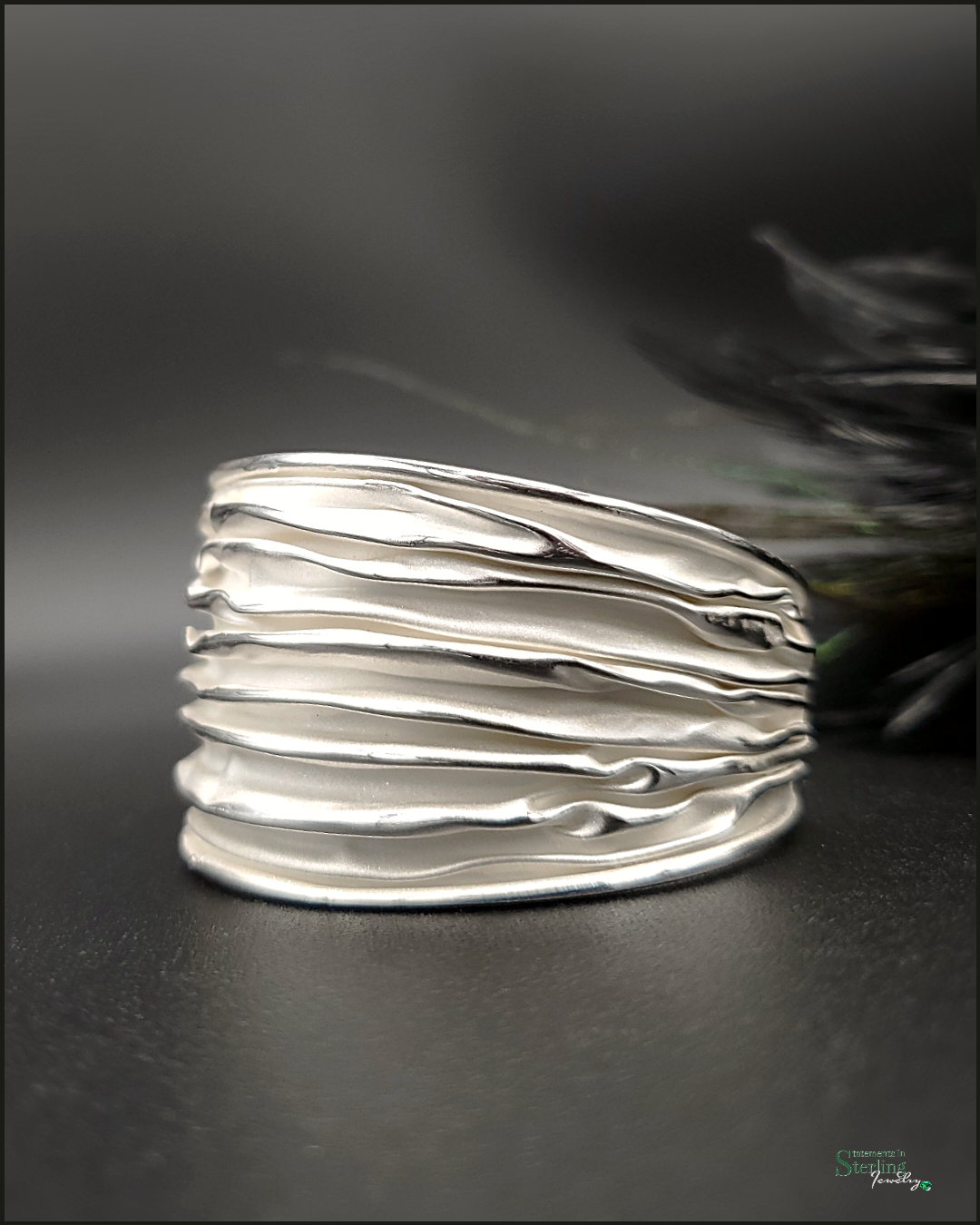 Sterling Silver Crinkle Bold Cuff Bracelet in Matte