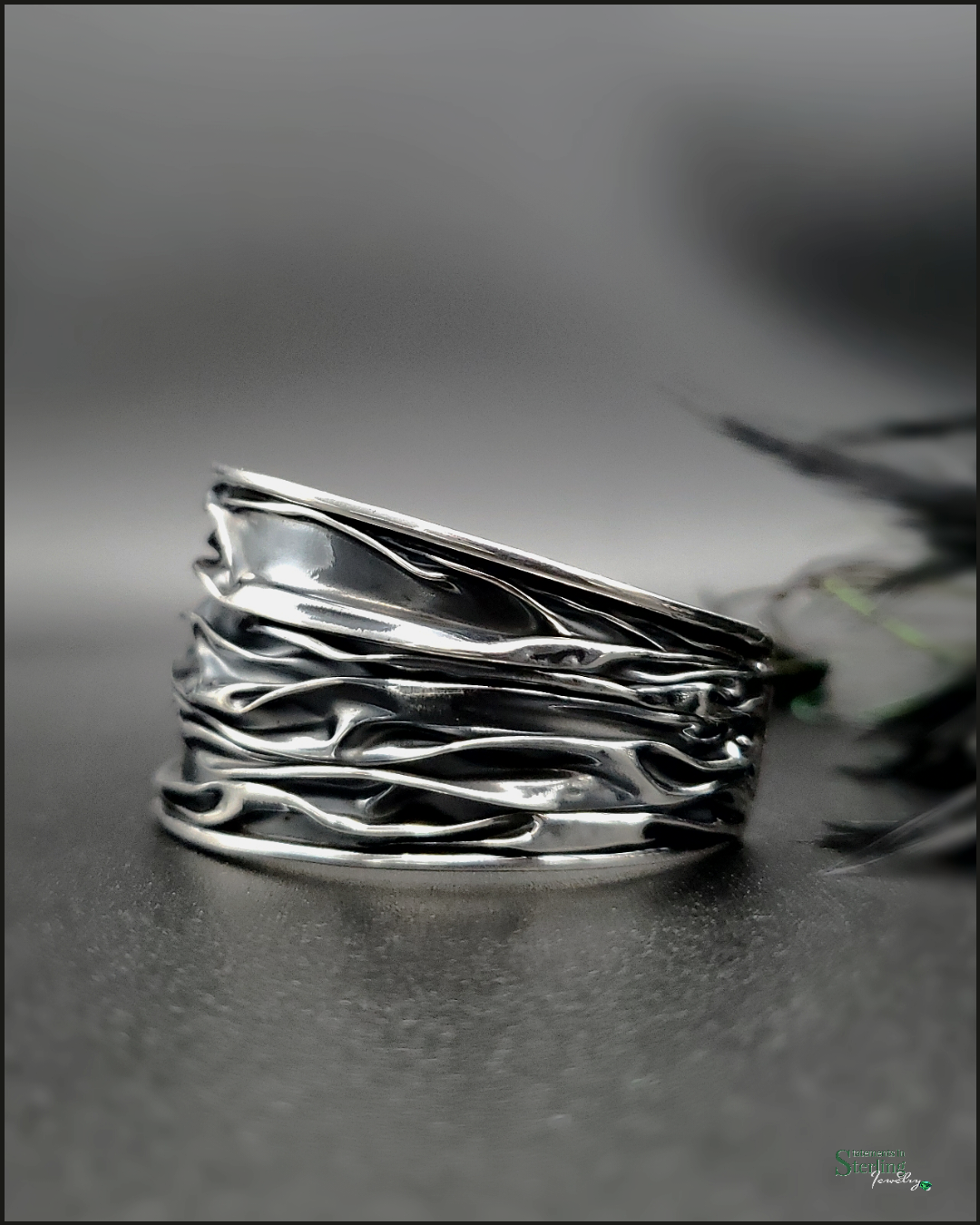 Sterling Silver Crinkle Bold Cuff Bracelet in Oxidized