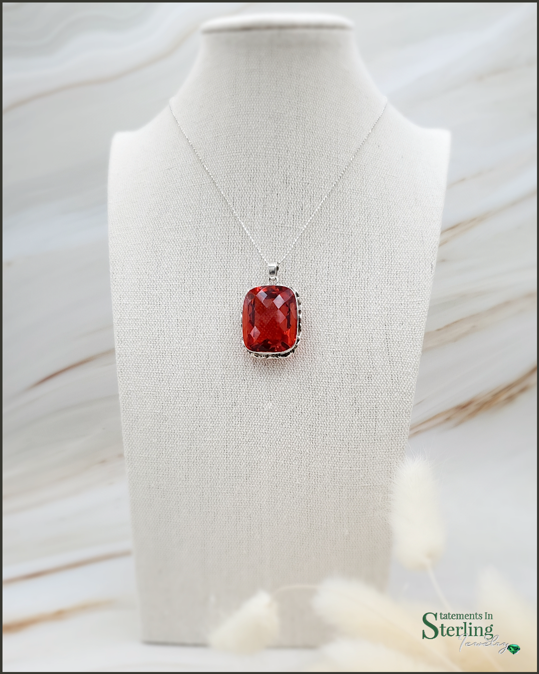 Red Sunset Quartz and Sterling Silver Pendant
