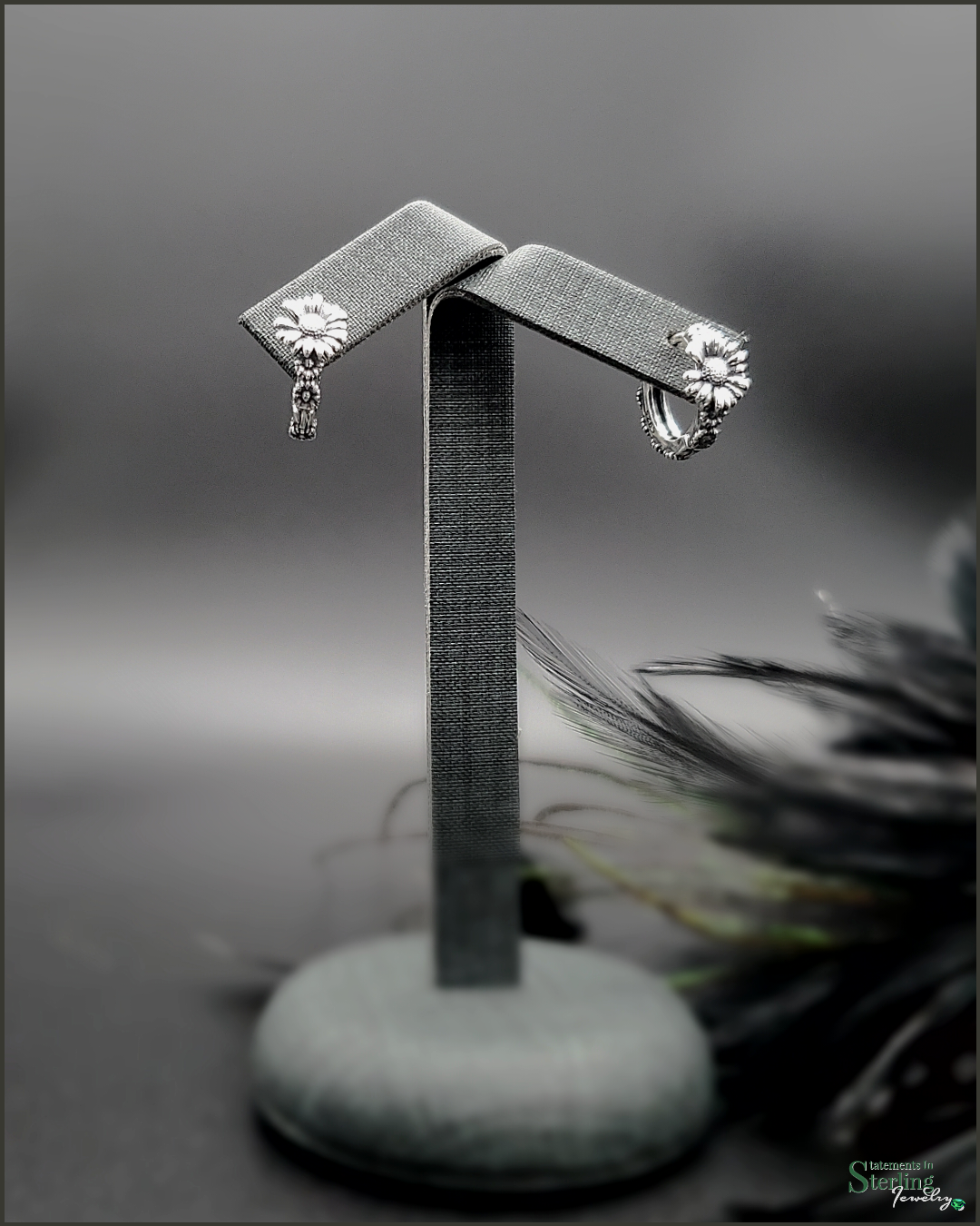 Sterling Silver Sunflower Hoop Earrings