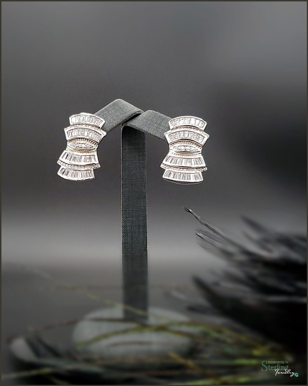 Vintage Art Deco Sterling Silver and Cubic Zirconia Earrings