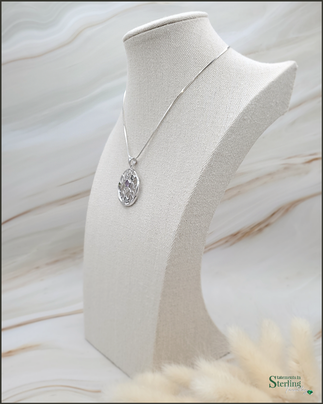 Multi Gemstone Sterling Silver Circle Pendant