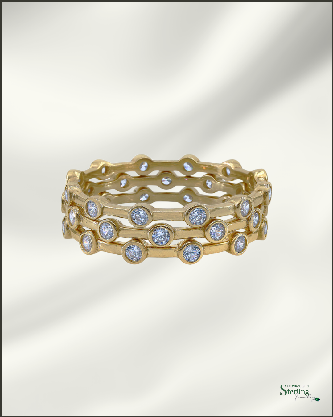 10k Gold Cubic Zirconia Three Piece Ring Stack
