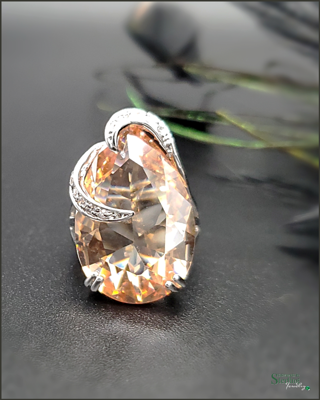 Peach Quartz, White Topaz and Sterling Silver Ring