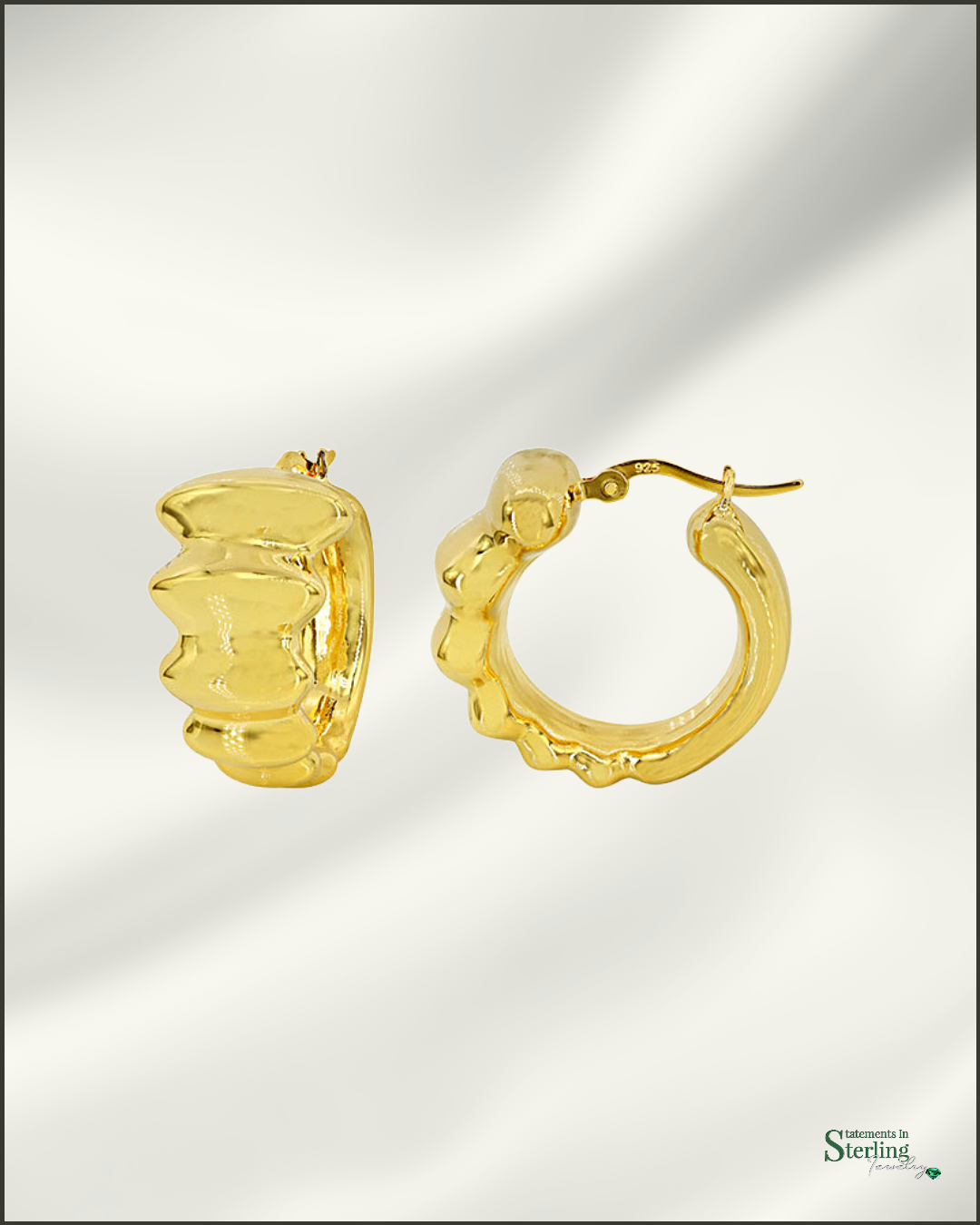 Sterling Silver Puffy Hoop Earrings in Gold