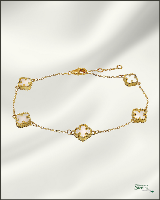 10k Gold Clover Station Bracelet in Pearl