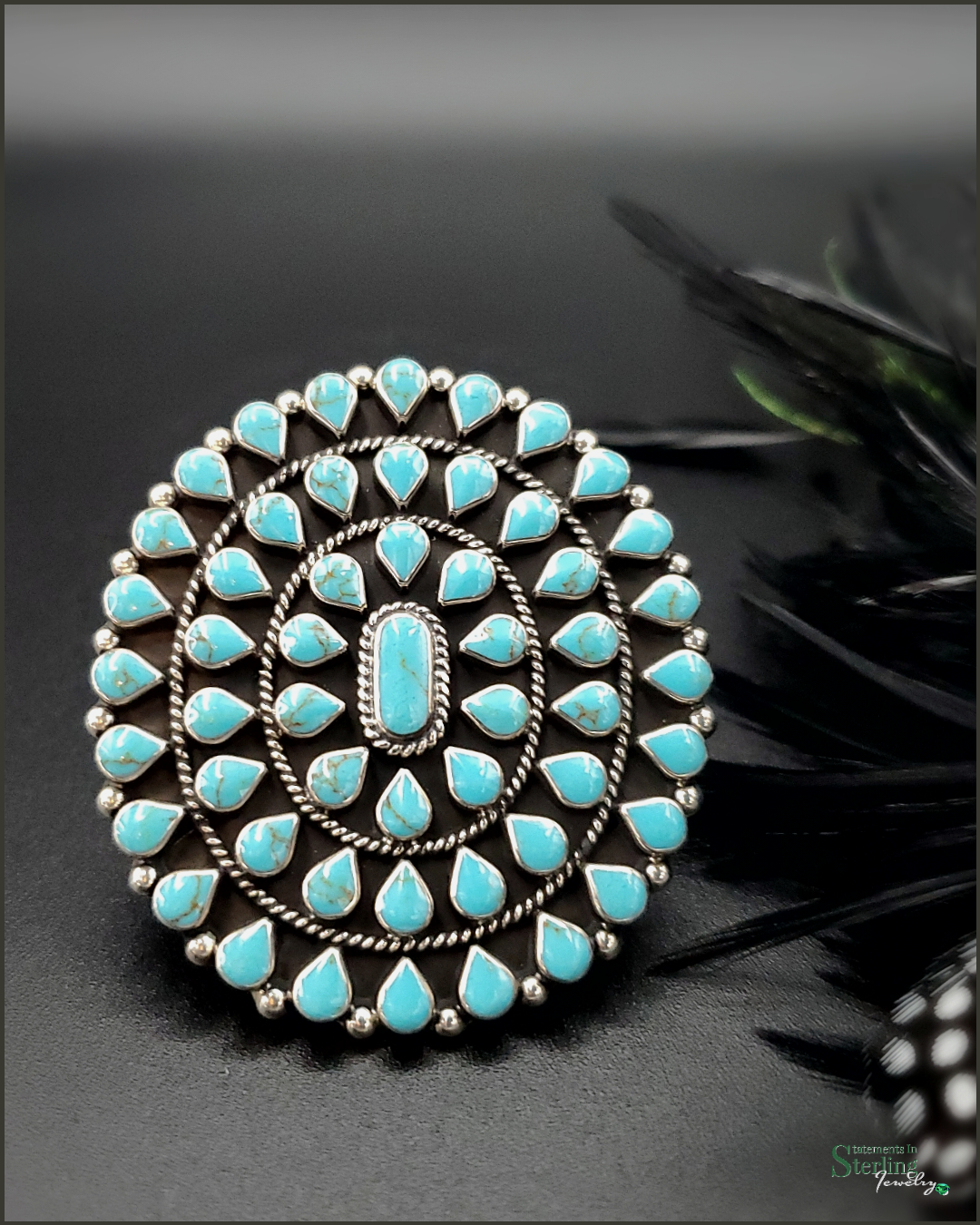 Turquoise and Sterling Silver Teardrop Cluster Ring