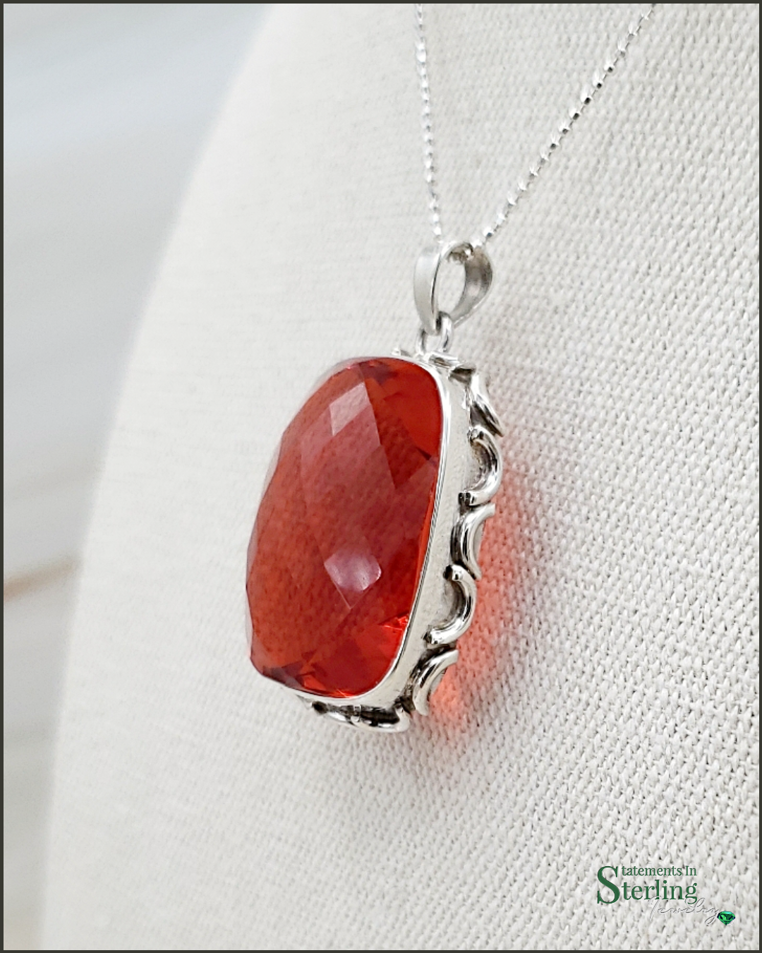 Red Sunset Quartz and Sterling Silver Pendant