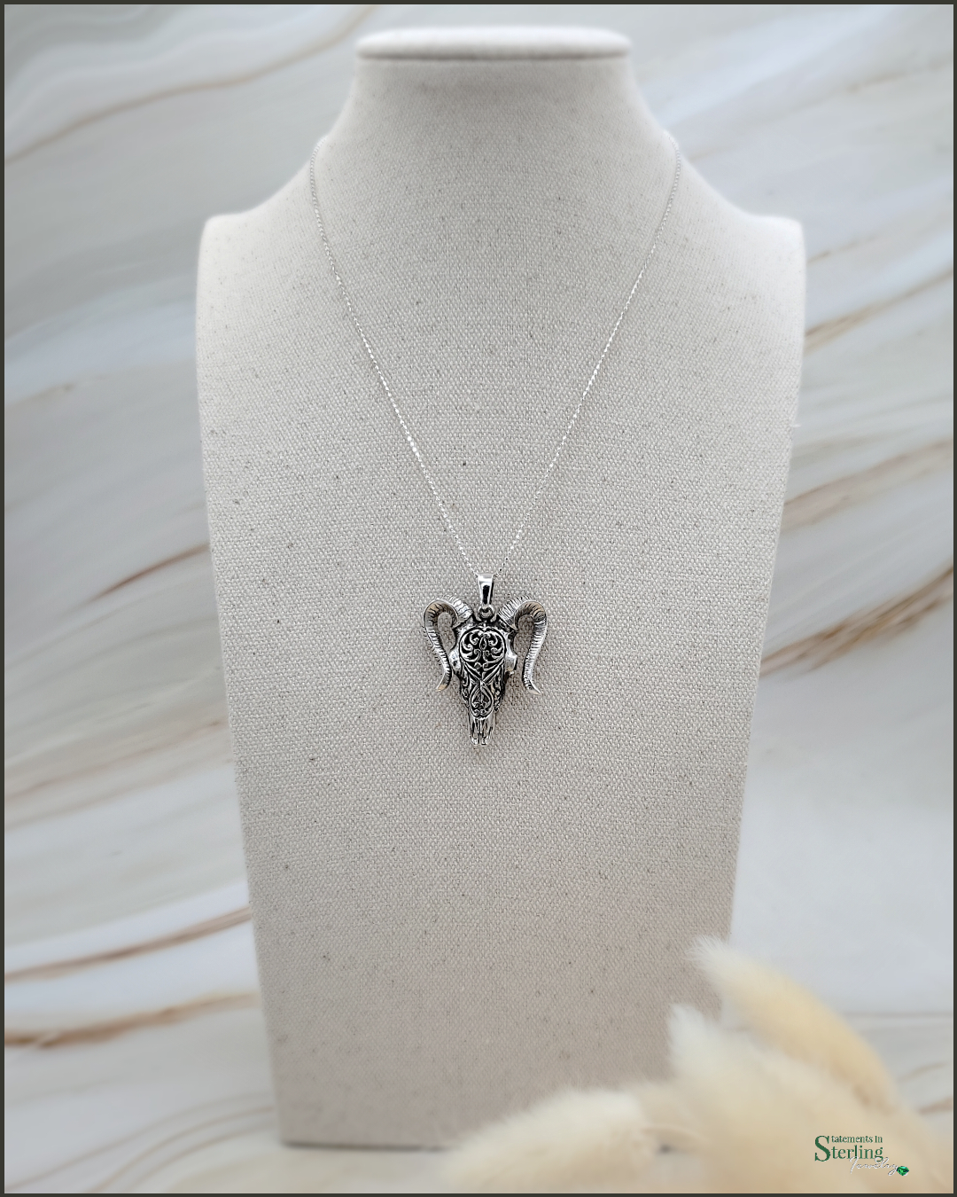 Western Style Ox Skull Pendant in Sterling Silver