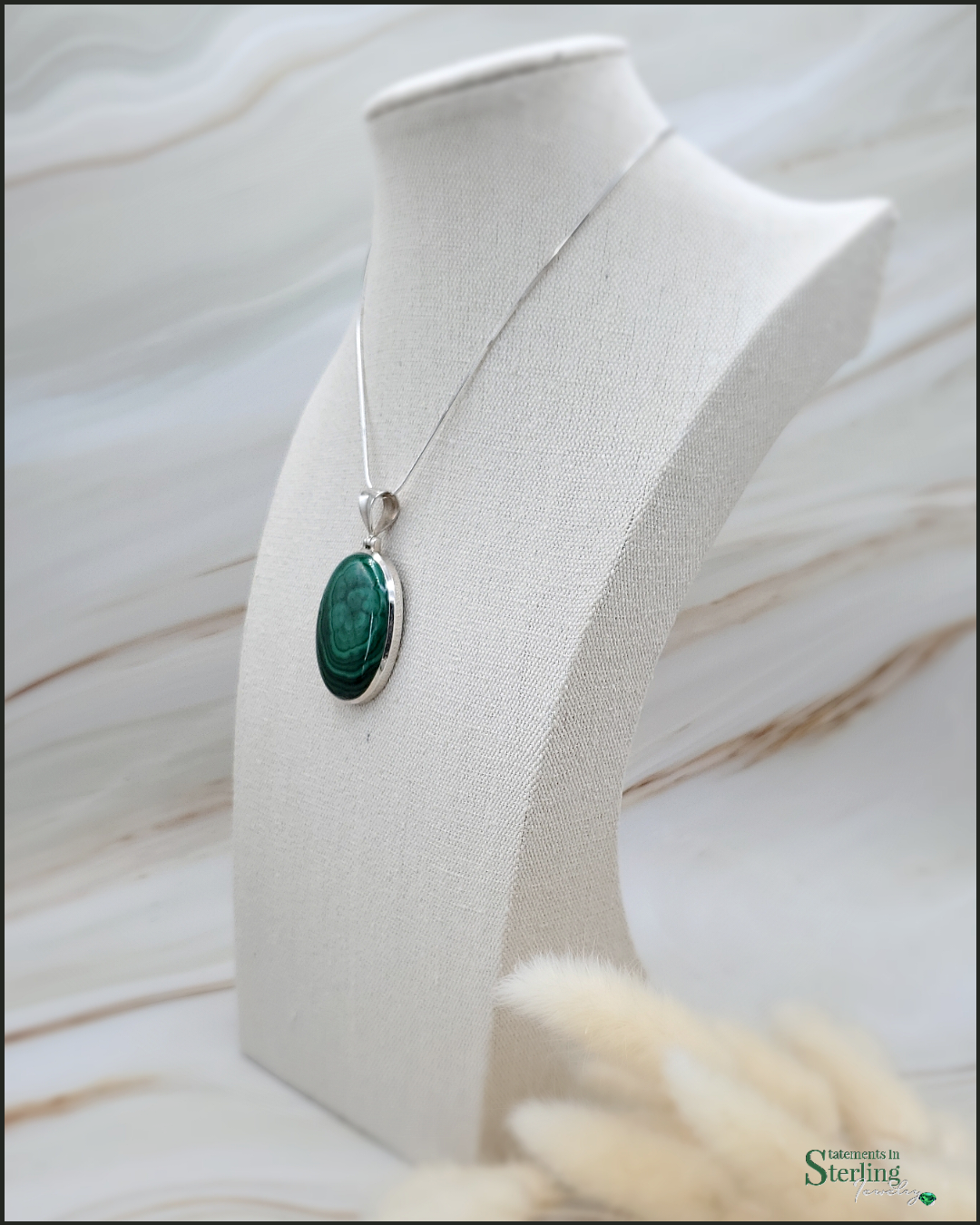 Malachite and Sterling Silver Oval Pendant