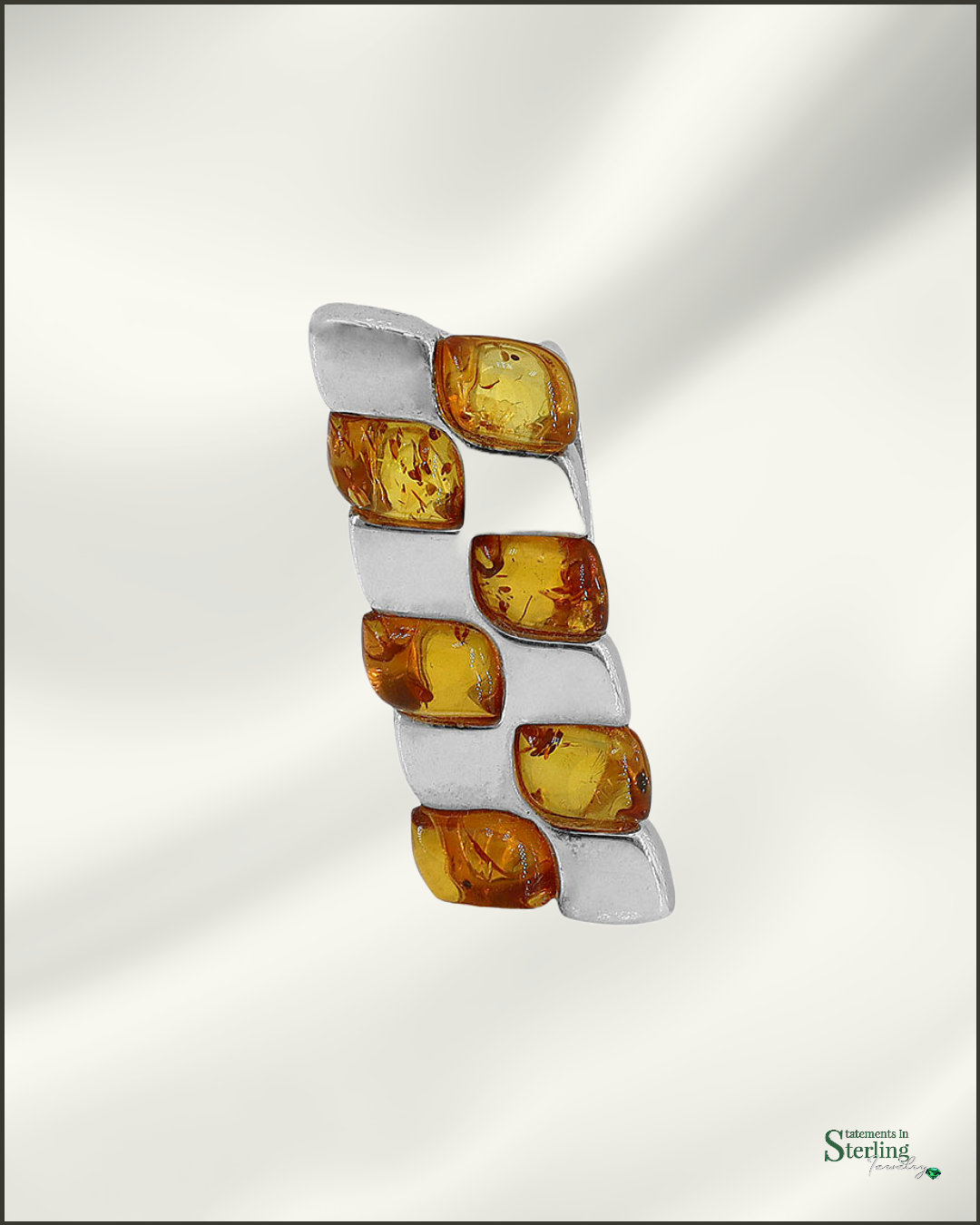 Sterling Silver Geometric Pendant in Butter Amber