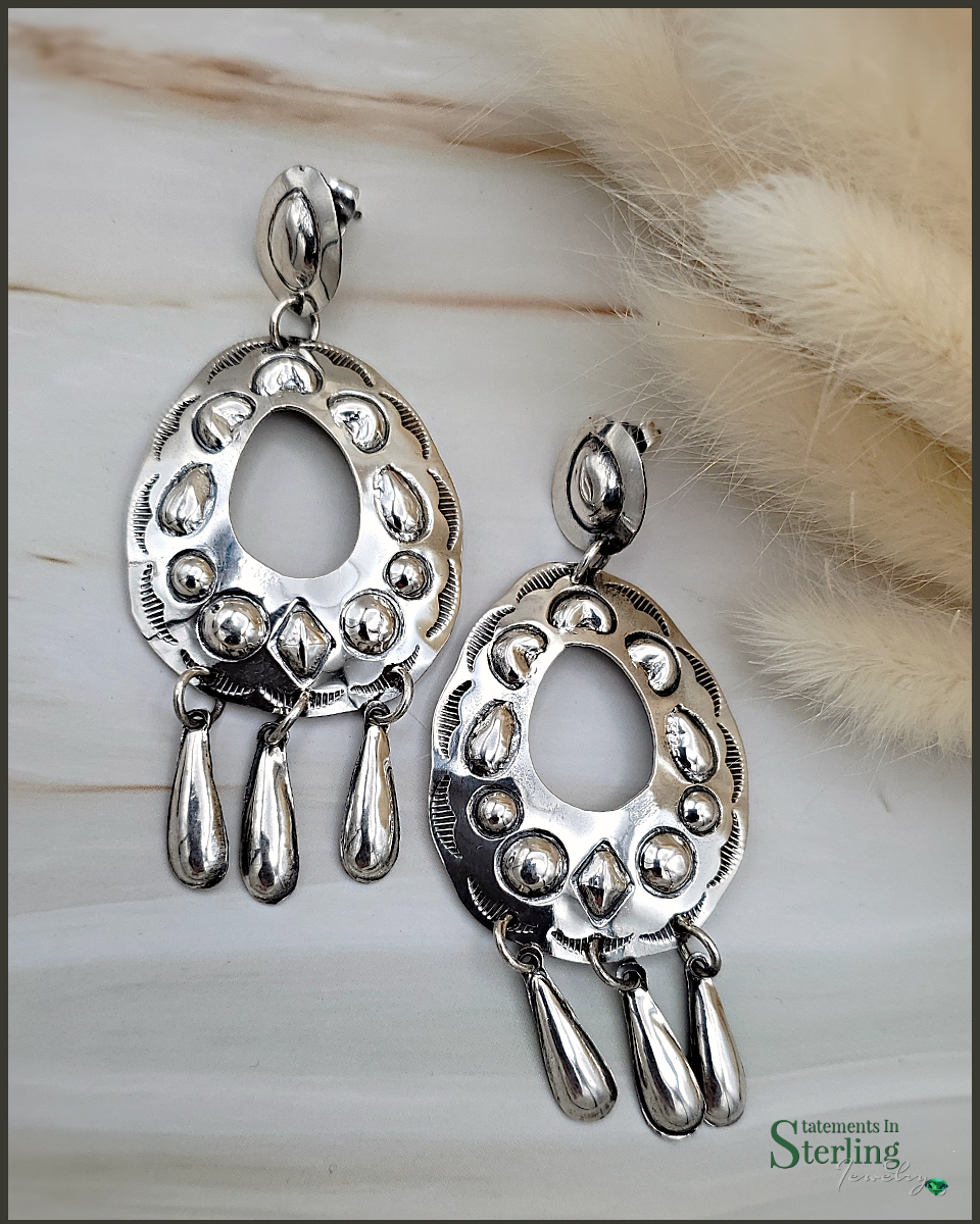 Navajo Sterling Silver Dangle Earrings by Tim Yazzie
