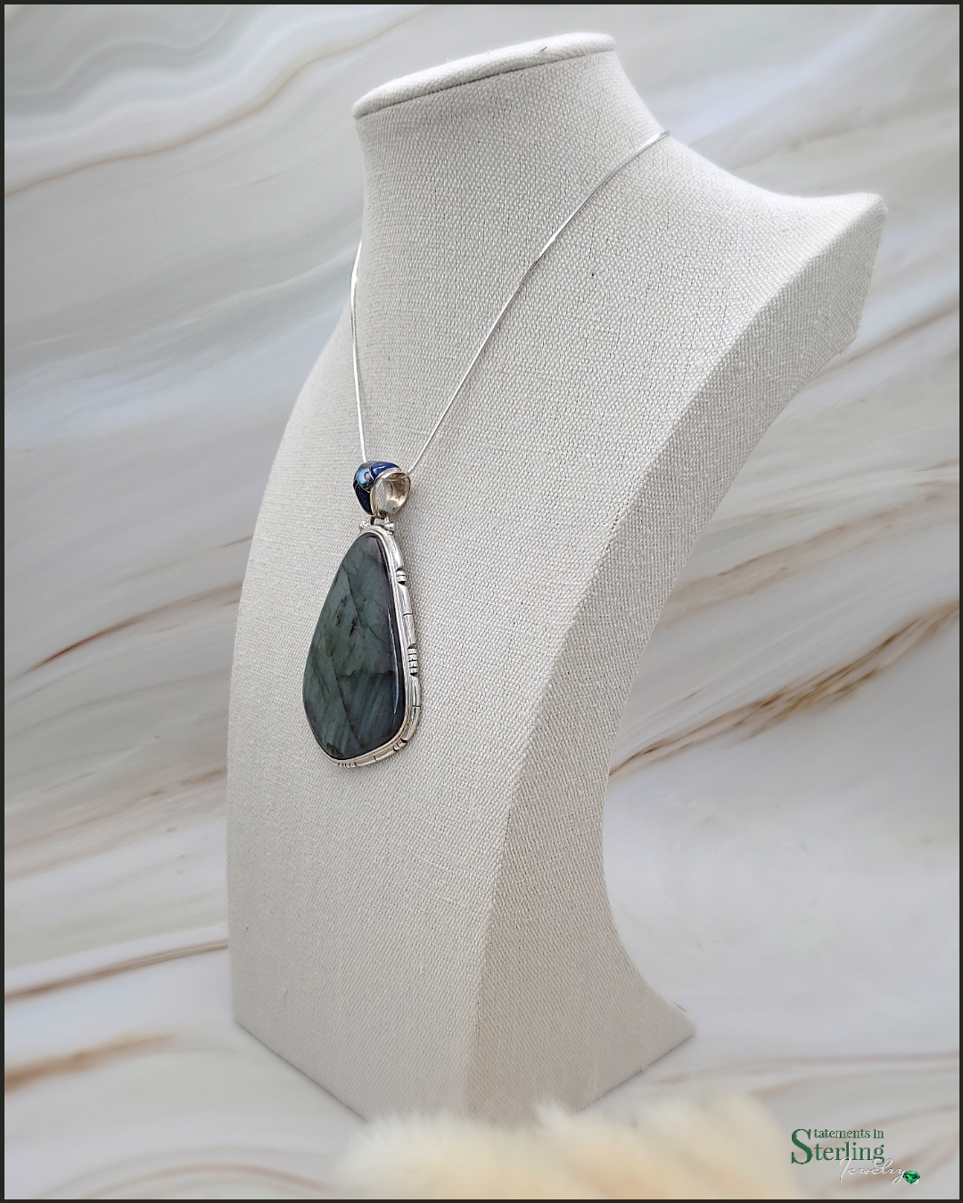 Fire Labradorite and Sterling Silver Southwest Pendant