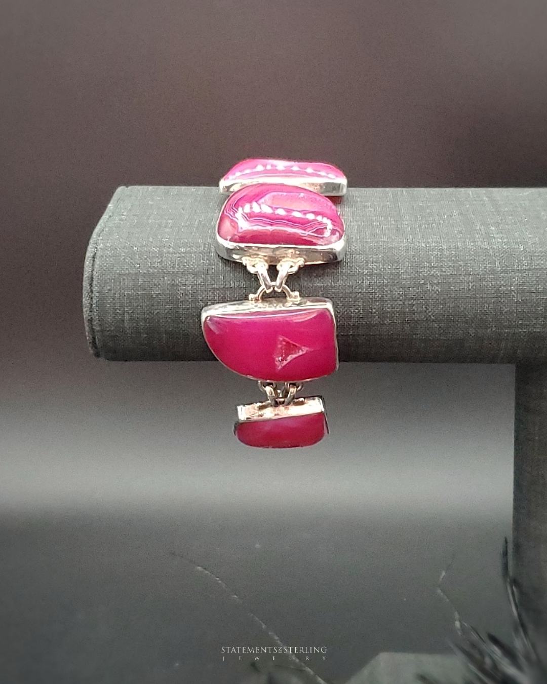 Pink Druzy and Sterling Silver Bracelet