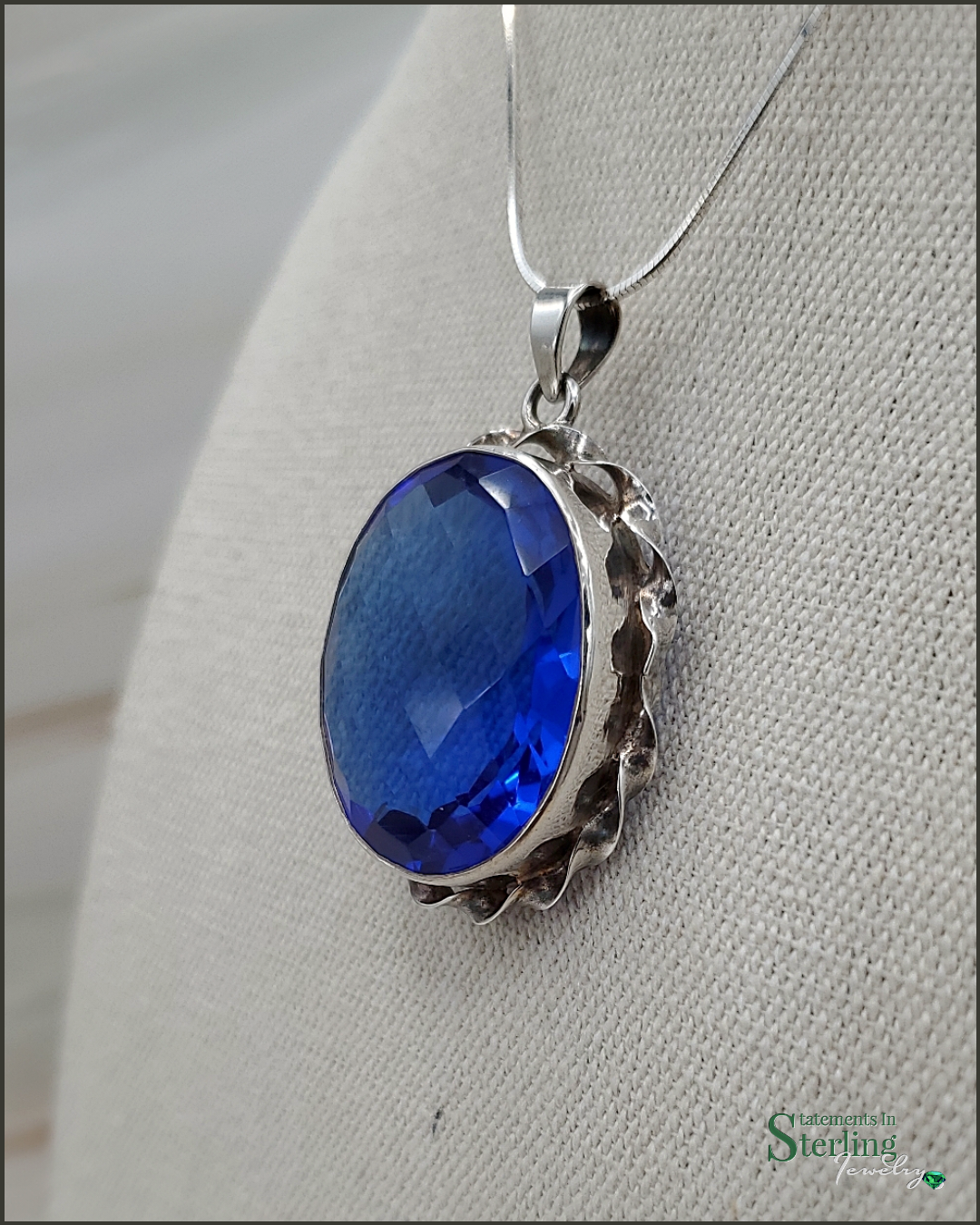 Siberian Blue Quartz and Sterling Silver Pendant