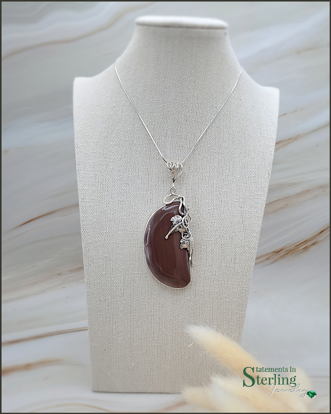 Wild Horse Jasper and Sterling Silver Leaves Pendant