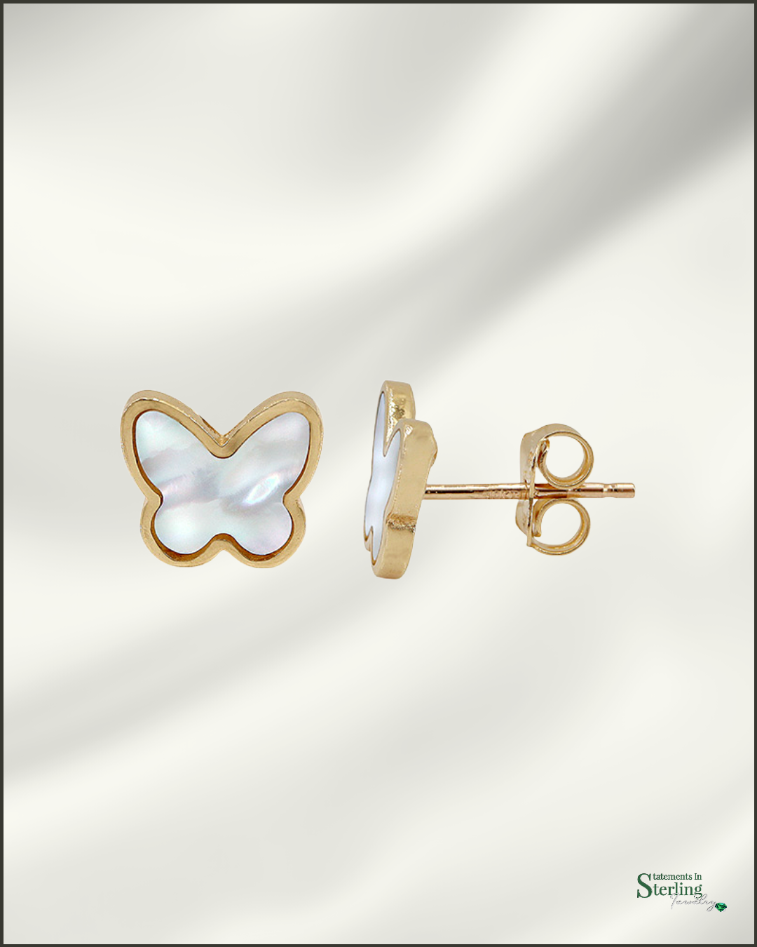 10k Gold Mother of Pearl Butterfly Stud Earrings