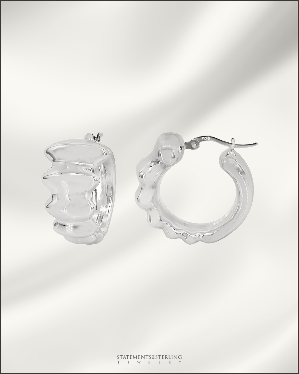 Sterling Silver Puffy Hoop Earrings in Rhodium