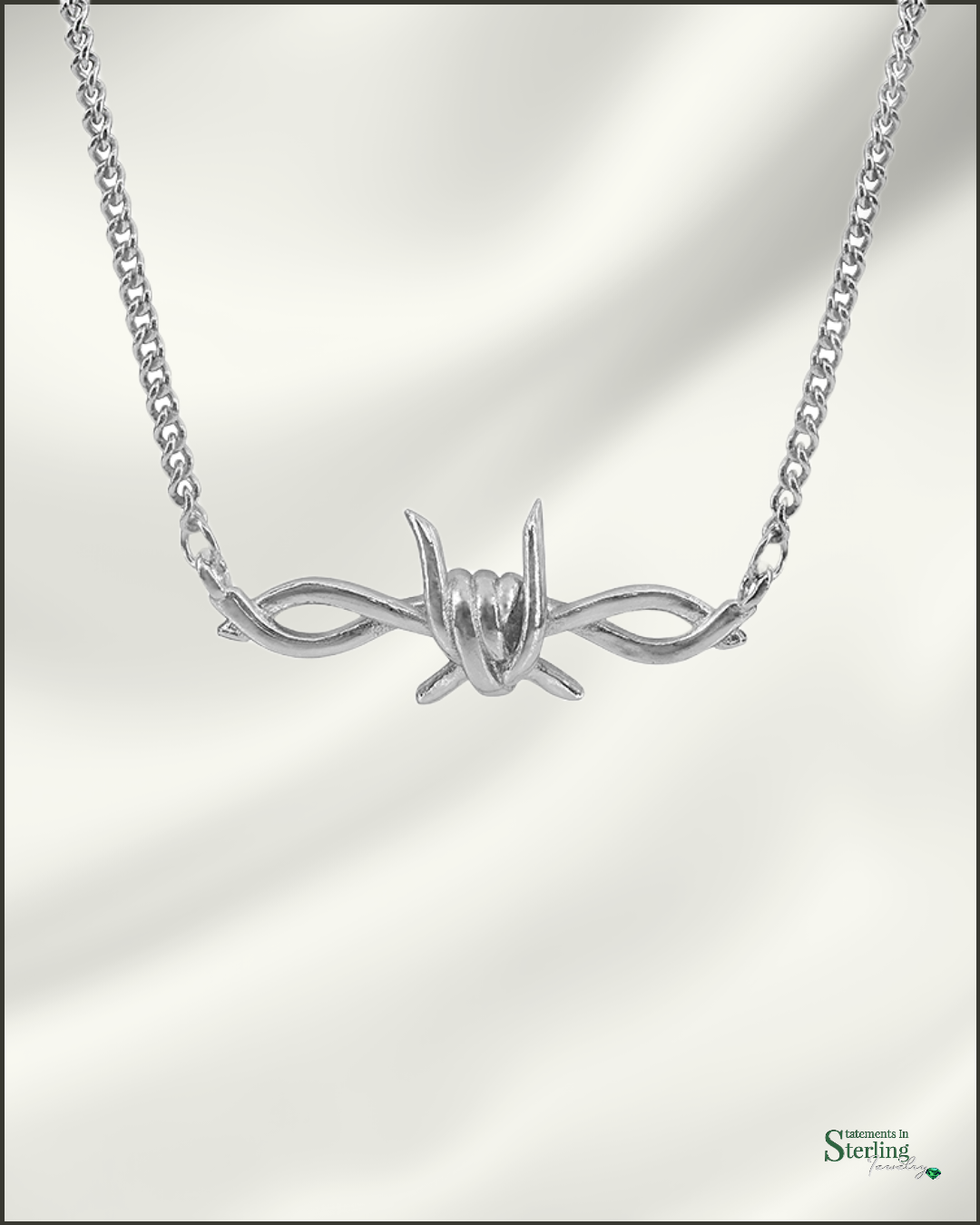 Sterling Silver Barbed Wire Necklace in Rhodium