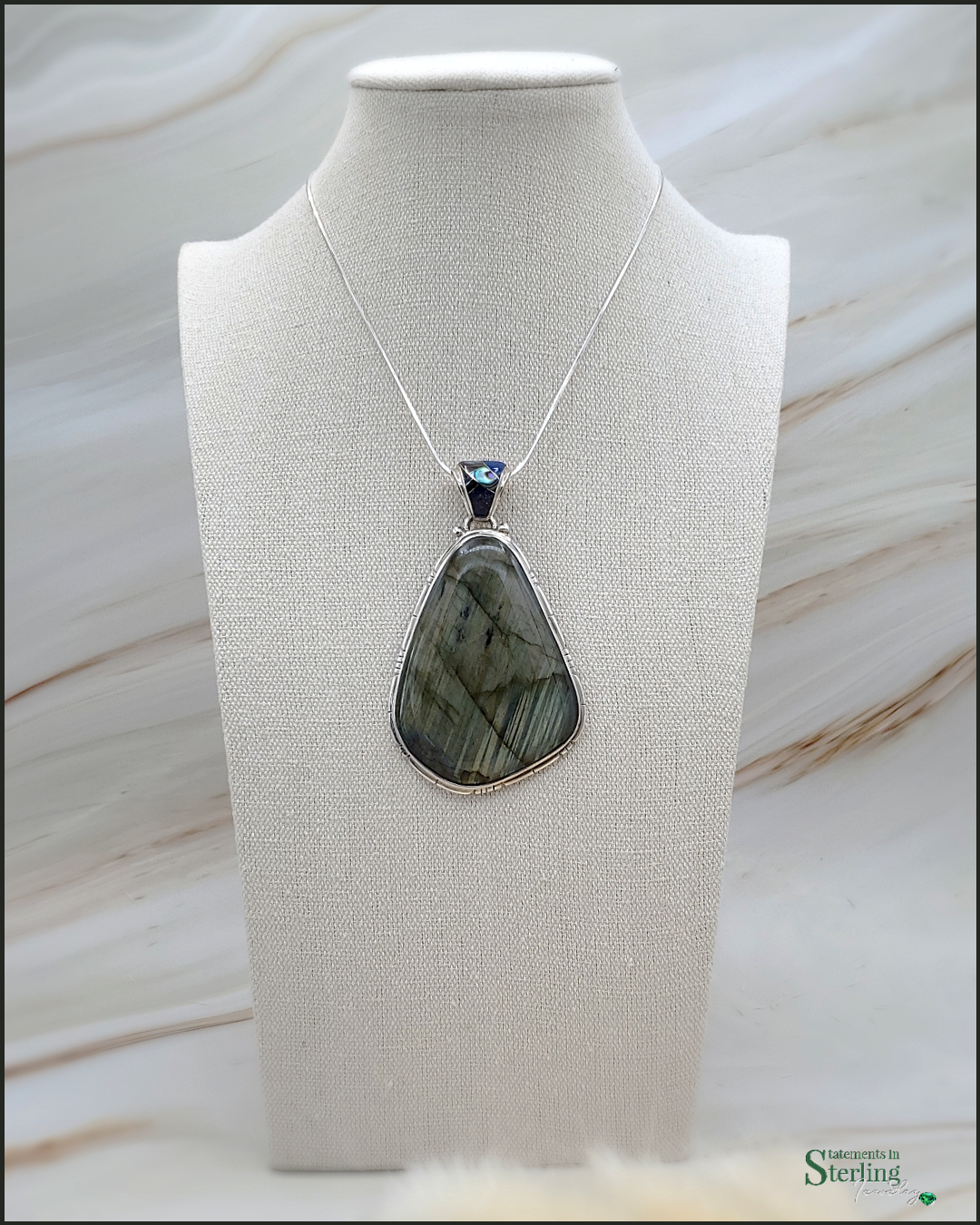 Fire Labradorite and Sterling Silver Southwest Pendant