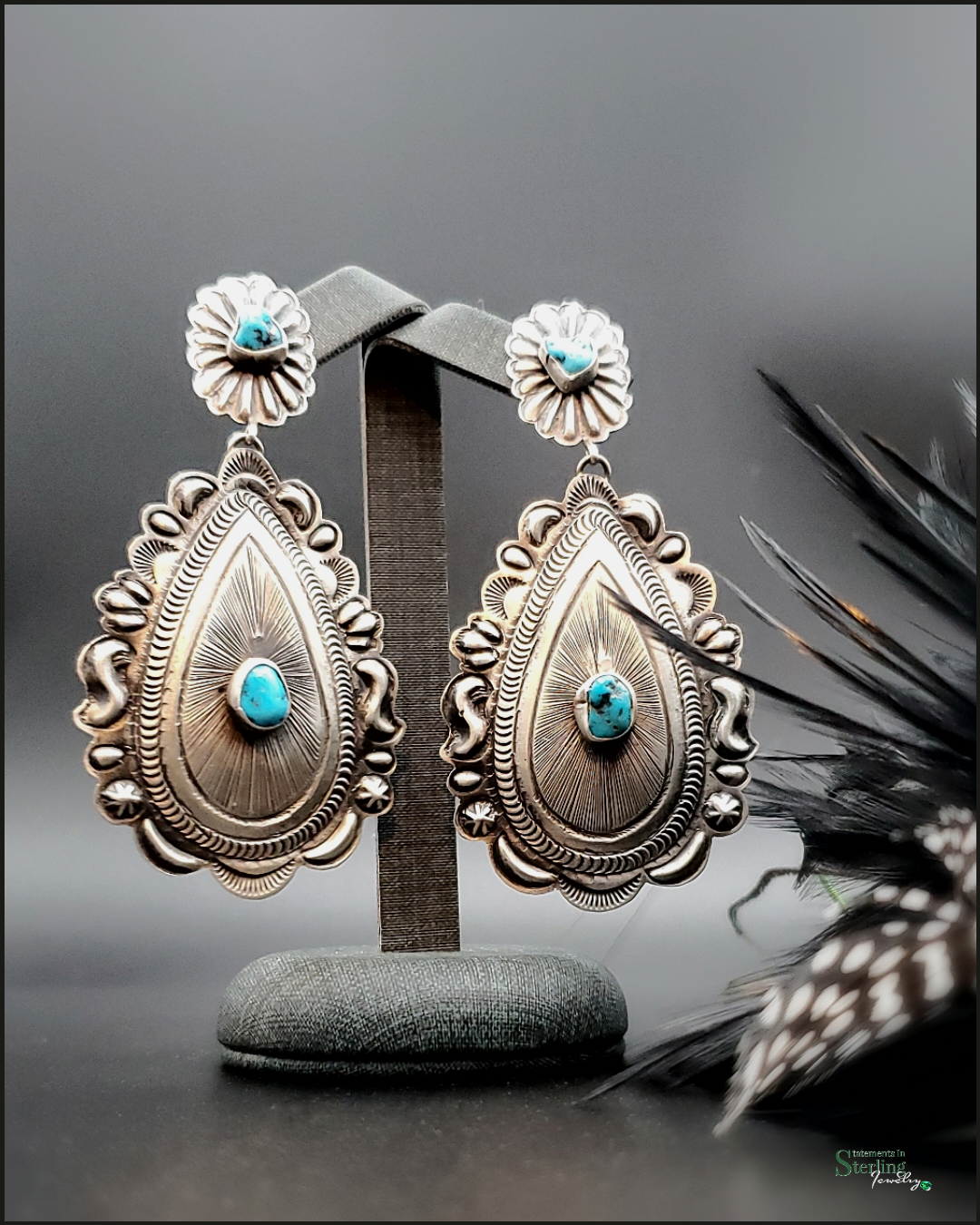Navajo Kingman Turquoise and Sterling Silver Concho Earrings by Eugene Charley