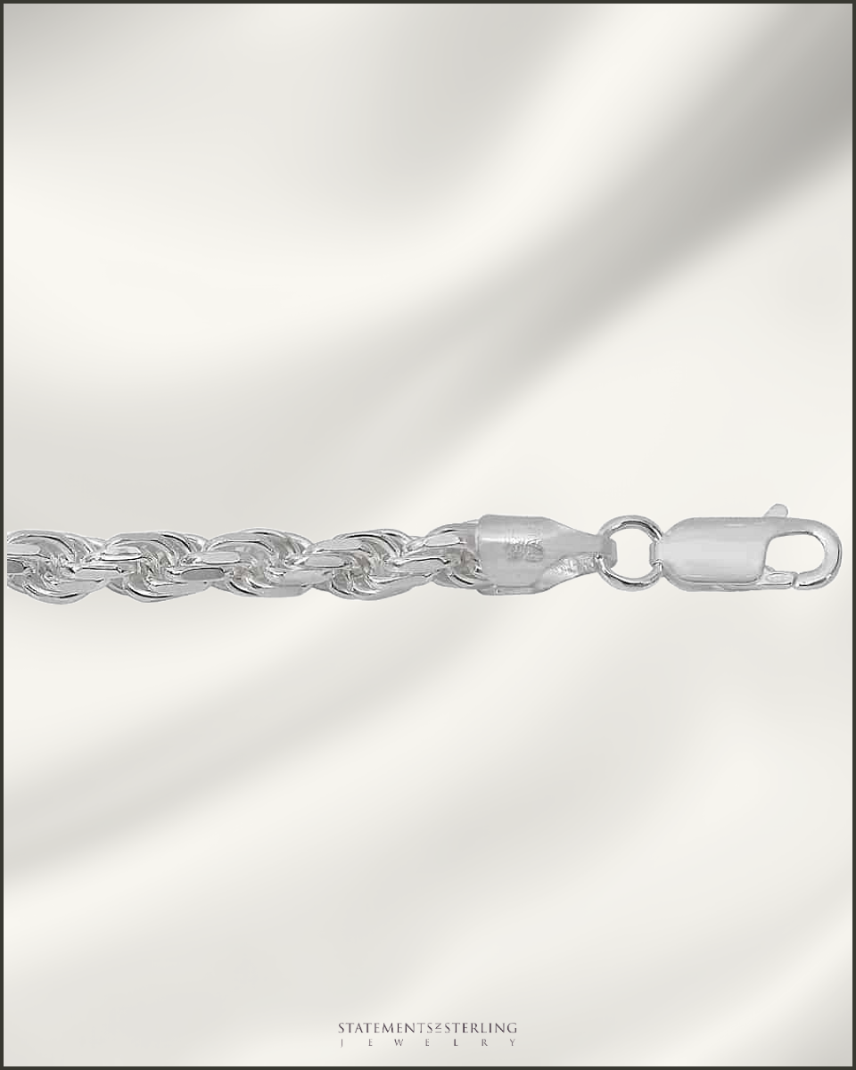 Italian Sterling Silver Diamond Cut Rope Chain - 5.6mm