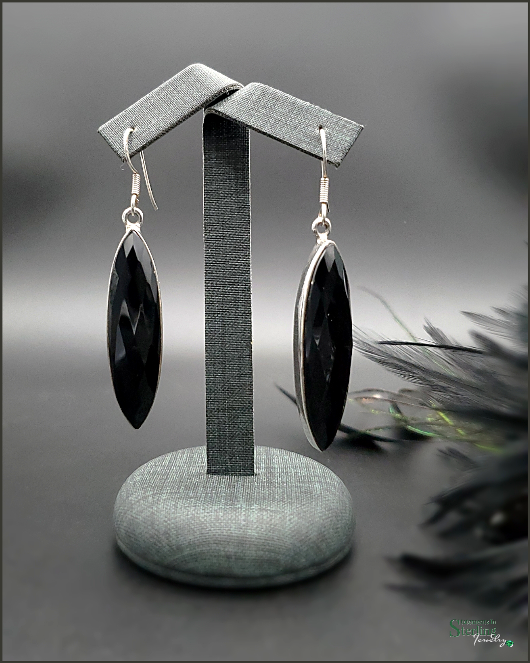 Black Onyx Marquis and Sterling Silver Earrings