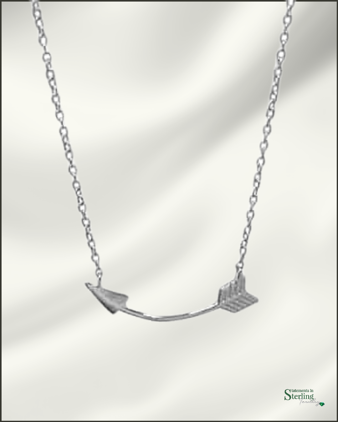 Sterling Silver Curved Arrow Necklace in Rhodium