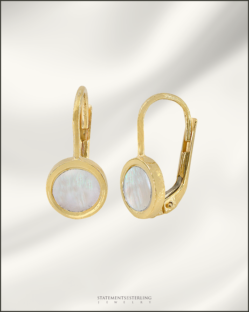 10k Gold Mother of Pearl Circle Earrings