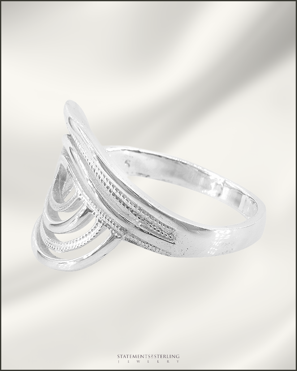 Sterling Silver Textured Marquis Swirl Ring