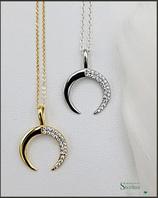 Delicate Sterling Silver Cubic Zirconia Crescent Moon Necklace in Gold