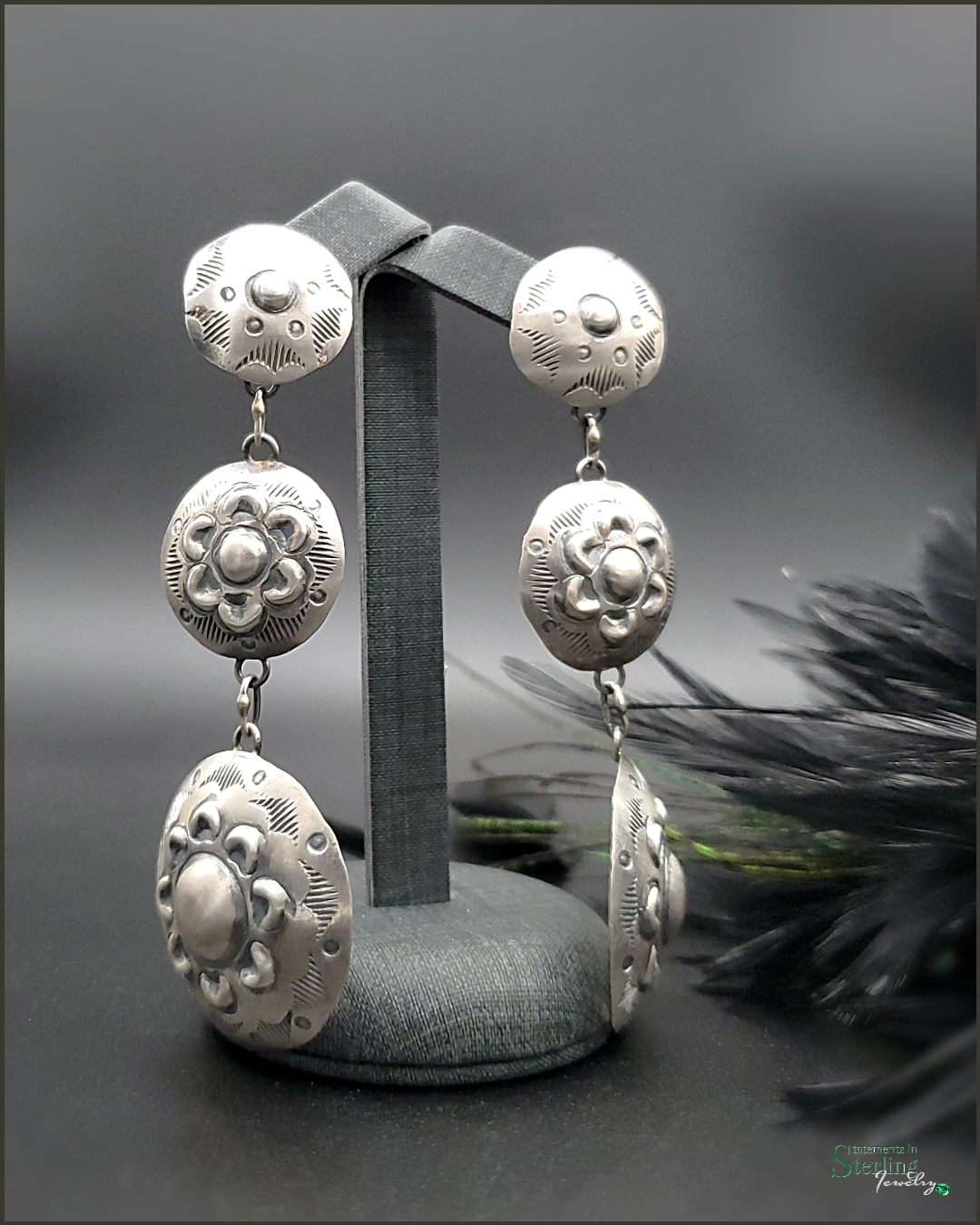 Navajo Sterling Silver Long Drop Circle Earrings by Tim Yazzie