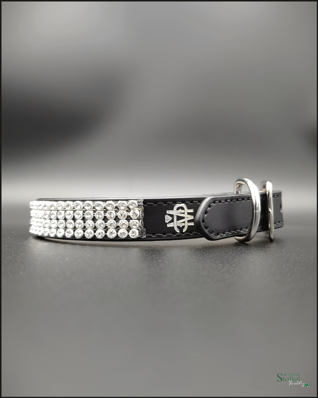 Mutt Couture Rhinestone and Leather Petite Glam Dog Collar in Black