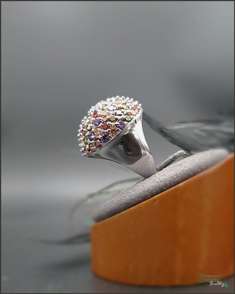 Multi Gemstone and Sterling Silver Disco Ball Ring