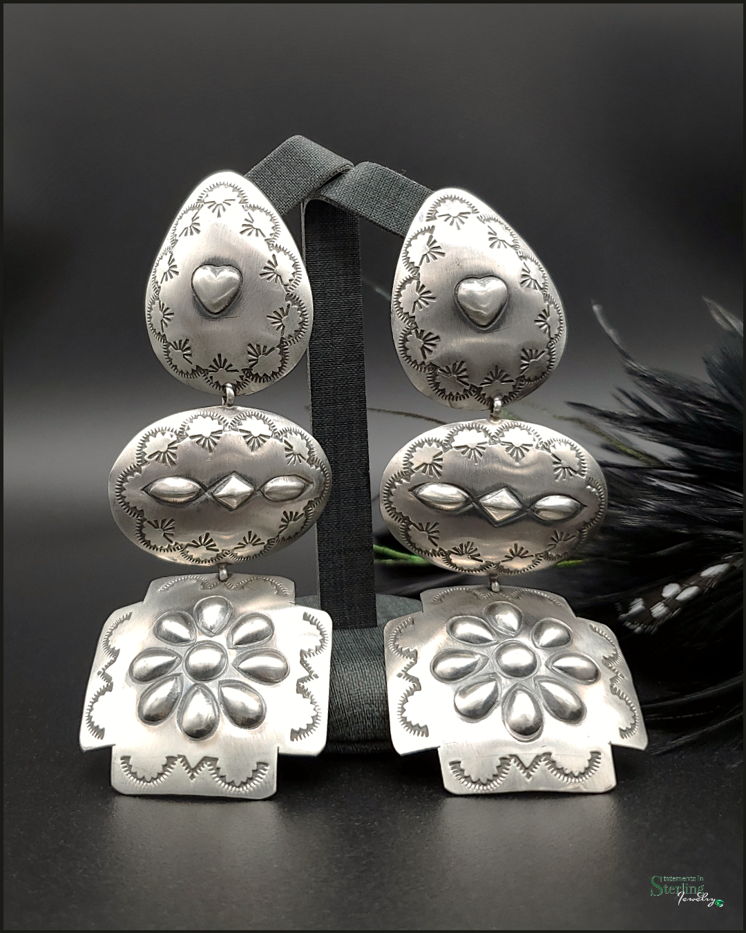 Sterling Silver Oversize Concho Earrings by Genevieve Long