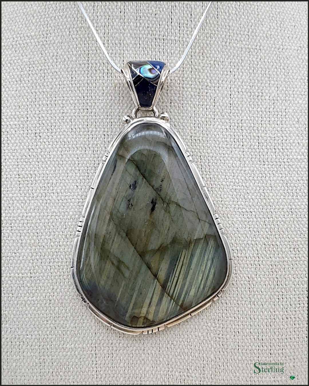Fire Labradorite and Sterling Silver Southwest Pendant