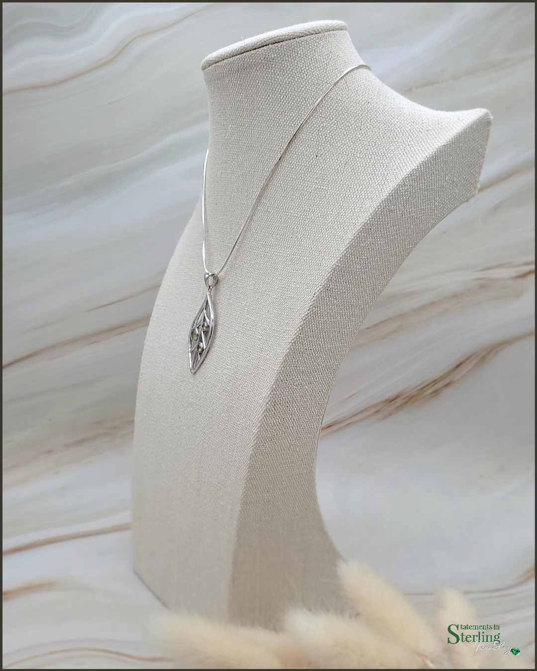 Sterling Silver Leaves Pendant in Peridot
