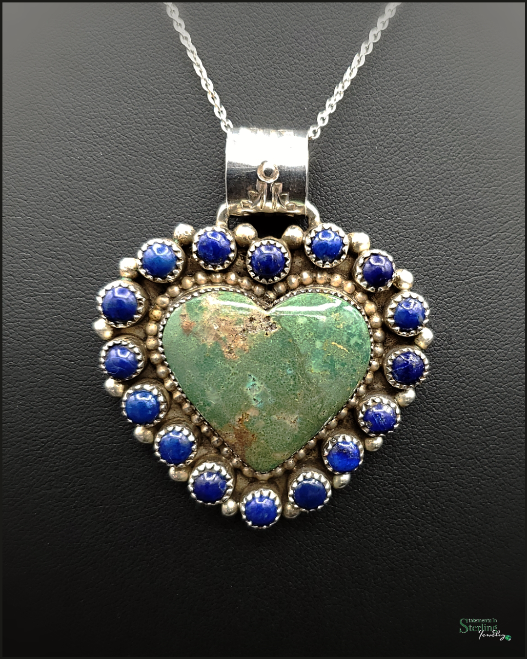 Kingman Turquoise, Lapis Lazuli and Sterling Silver Custom Heart Pendant by Sandra Parkett
