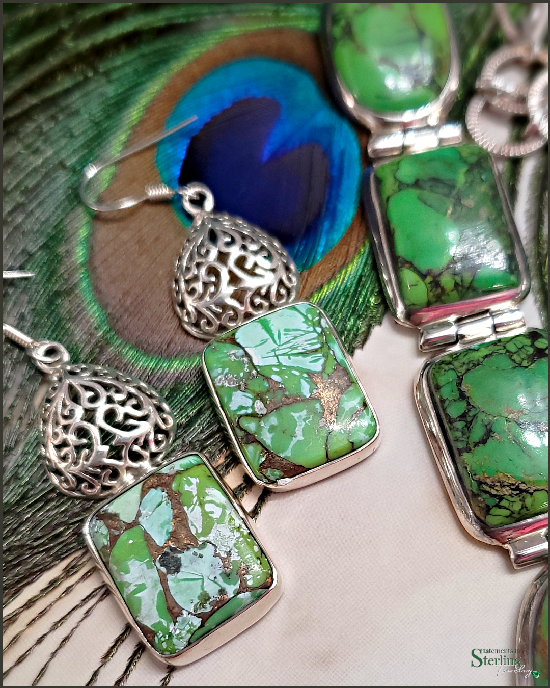 Green Copper Turquoise and Sterling Silver Earrings