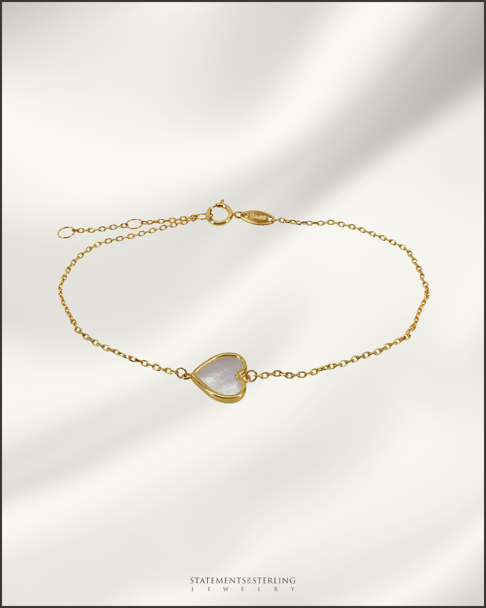 10k Gold Mother of Pearl Heart Bracelet